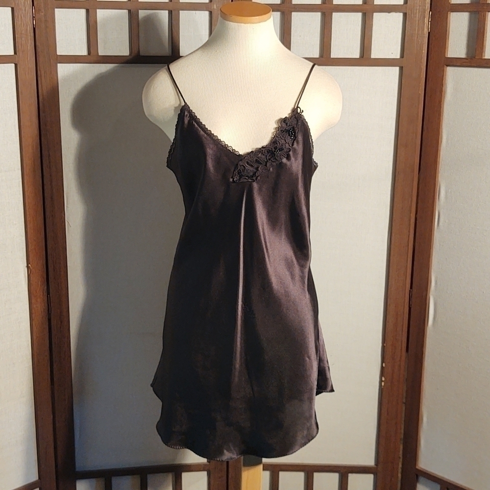 Vintage Intimate Moments Black Lace Beaded Slip Dress / Nightgown Sz M